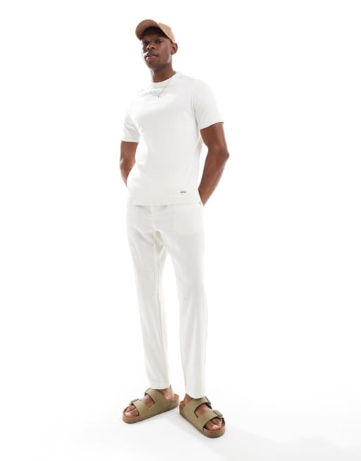 Threadbare – T-Shirt aus Strick in Ecru mit Rundhalsausschnitt, 3 von 4