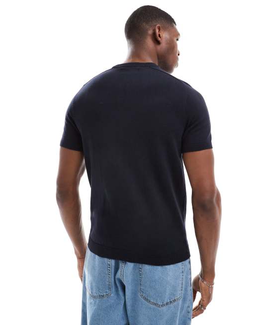 Threadbare – T-Shirt aus Strick in Marineblau mit Rundhalsausschnitt, 2 von 4