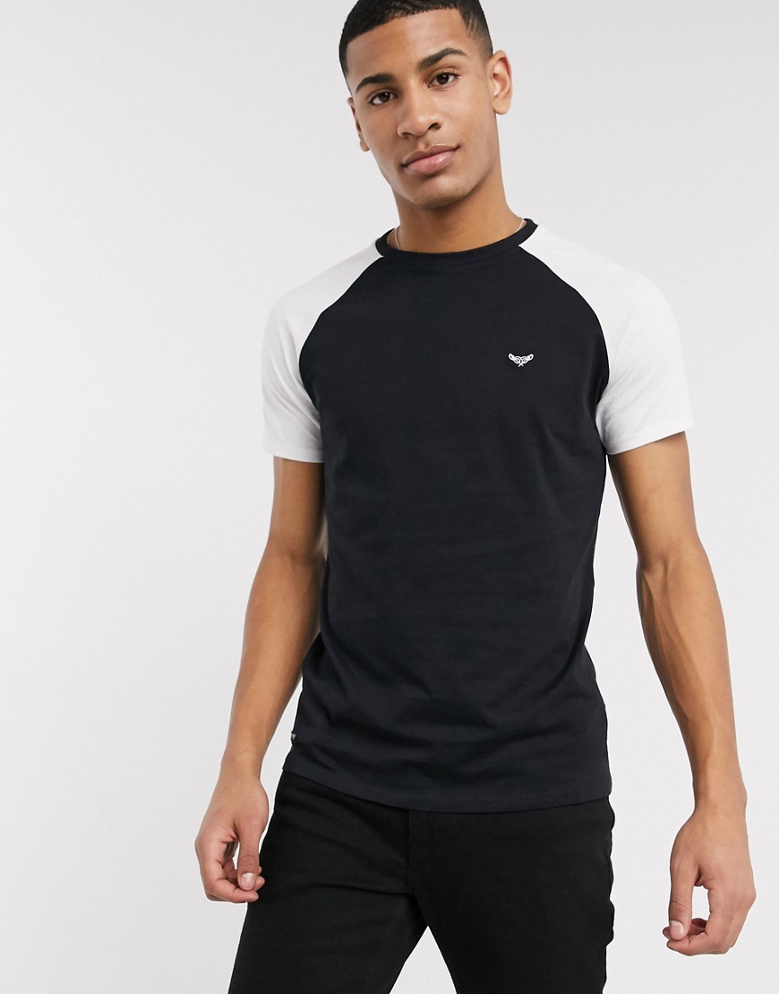 Threadbare - T-shirt basic nera con maniche raglan-Nero