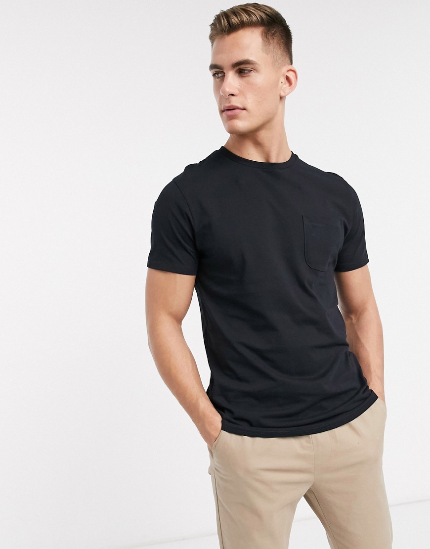 Threadbare - T-shirt basic nera con tasca-Nero