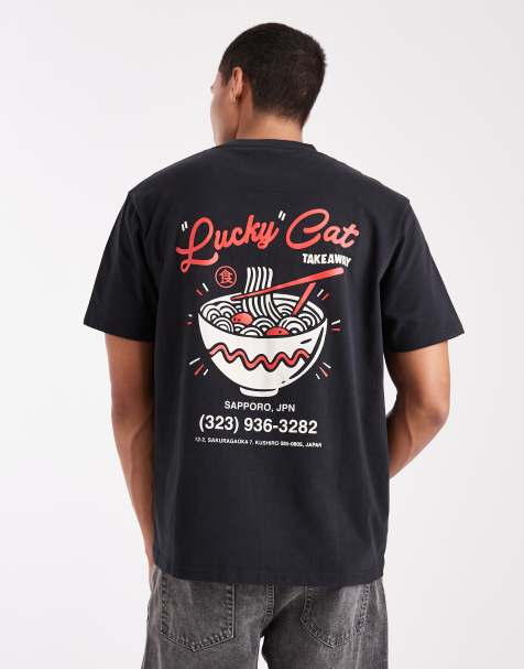 Threadbare - T-shirt comoda nera con grafica Takeaway - view 1