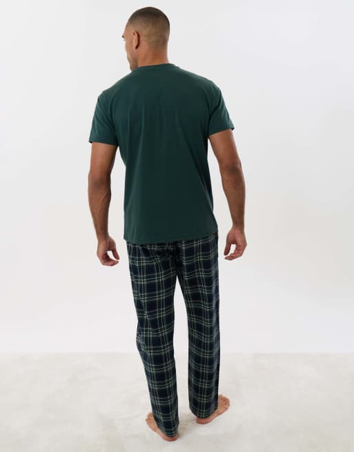 Threadbare T-shirt & cotton flannel trousers pyjama set in teal green, 3 of 5