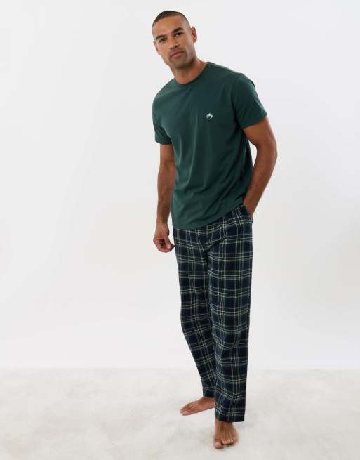 Threadbare T-shirt & cotton flannel trousers pyjama set in teal green, 4 of 5