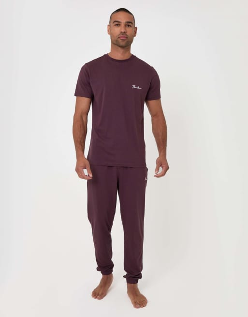 Threadbare T-shirt & cuffed joggers lounge set in burgundy, 3 of 4