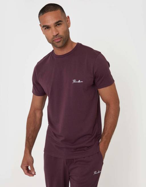 Threadbare T-shirt & cuffed joggers lounge set in burgundy, 4 of 4