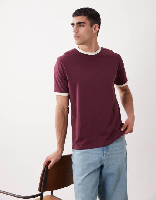Threadbare - T-shirt girocollo color fico con bordi a contrasto