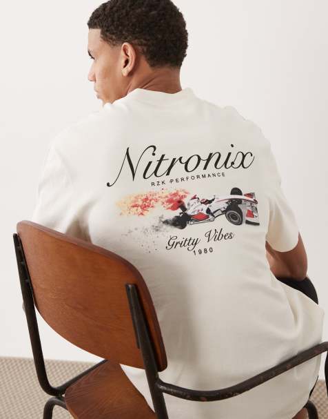 Threadbare - T-shirt girocollo écru con stampa grafica di automobile sul retro - view 1