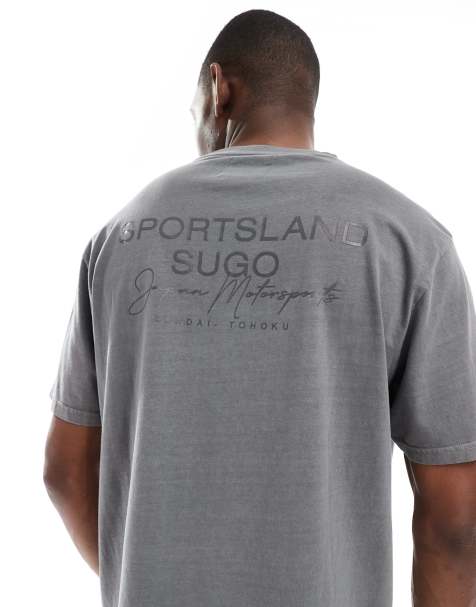 Threadbare - T-shirt girocollo in misto cotone 220 gsm grigio scuro con stampa sulla schiena - view 1