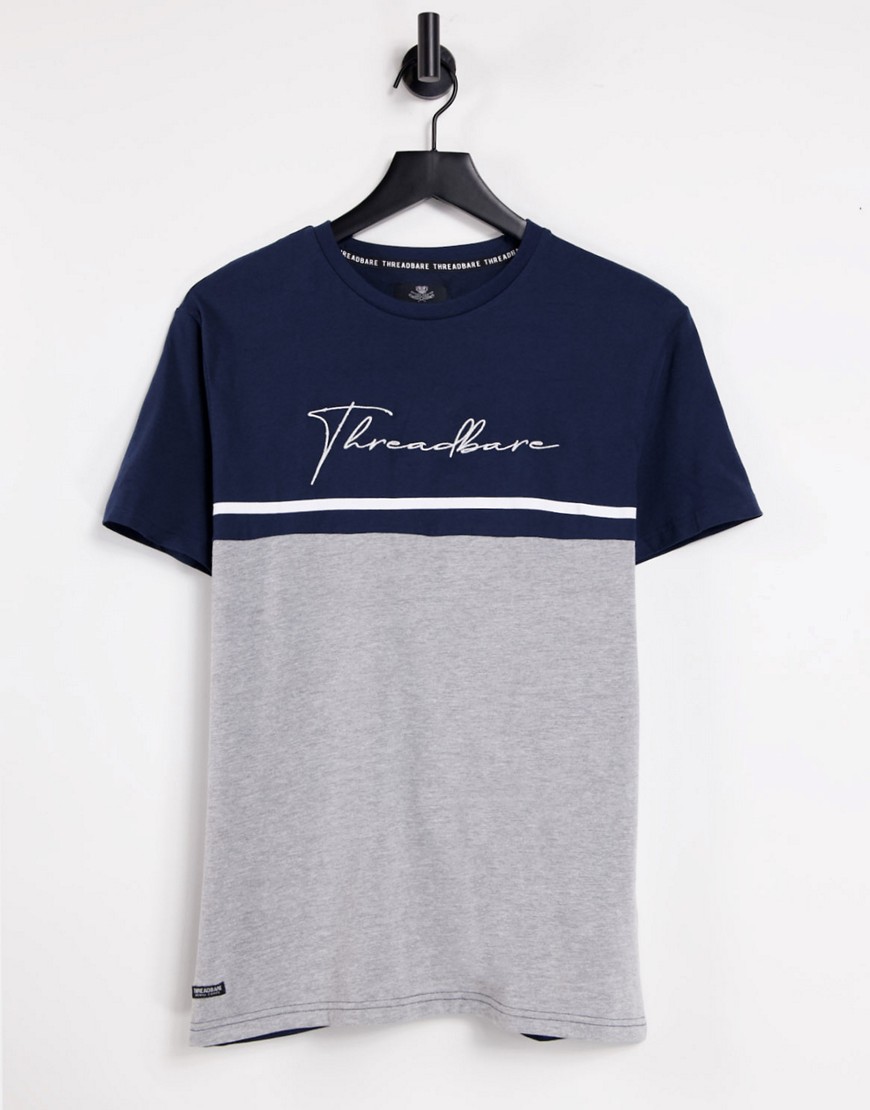 Threadbare – T-Shirt im Blockfarbendesign mit Schrift-Logo in Marineblau