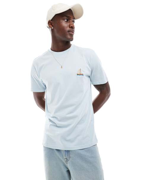 Threadbare – T-Shirt in Babyblau mit Bootstickerei - view 1