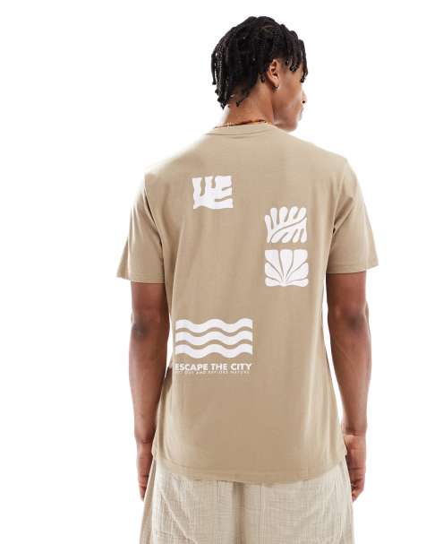 Threadbare - T-shirt in cotone da 160 gsm color pietra con stampa grafica sul retro - view 1