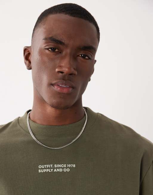 Threadbare – T-Shirt in Khaki mit Rückenprint, 2 von 5