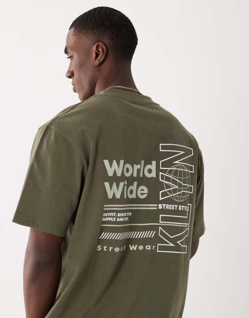Threadbare – T-Shirt in Khaki mit Rückenprint, 4 von 5