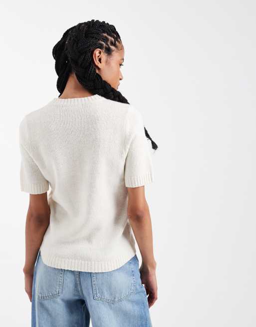 Threadbare - T-shirt in maglia écru con ricamo di limoni, 3 di 4