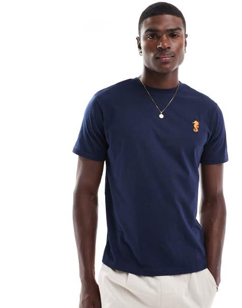 Threadbare – T-Shirt in Marineblau mit Seepferdchen-Stickerei - view 1