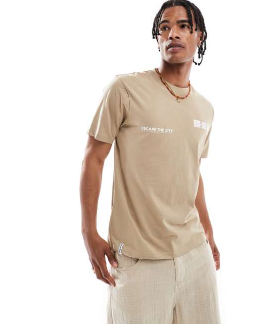 Threadbare – T-Shirt in Steinbeige mit Grafikprint am Rücken, 160 g/m², 2 von 4