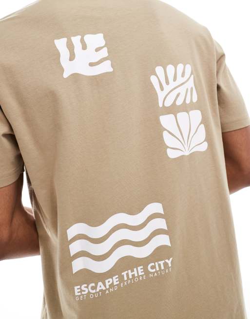 Threadbare – T-Shirt in Steinbeige mit Grafikprint am Rücken, 160 g/m², 3 von 4