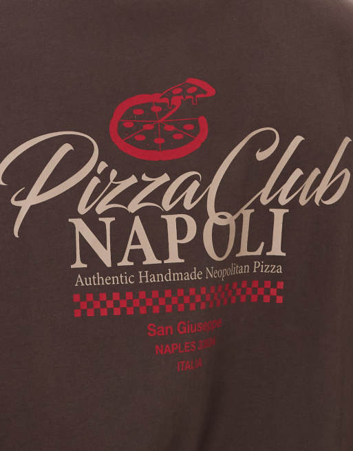 Threadbare - T-shirt met ronde hals en pizzaprint op de achterkant in chocoladebruin, 3 van 5