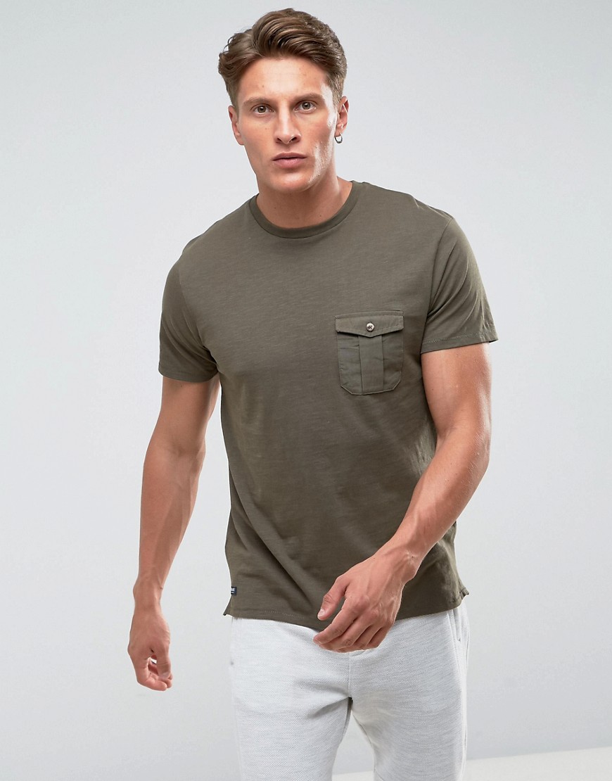 Threadbare – T-Shirt Mit Gewebter Tasche- Grün XL