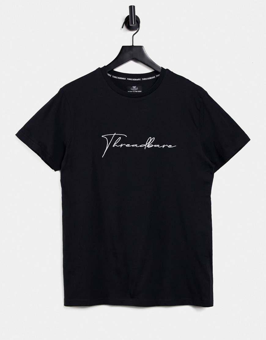 Threadbare – T-Shirt mit großem Logoschriftzug in Schwarz