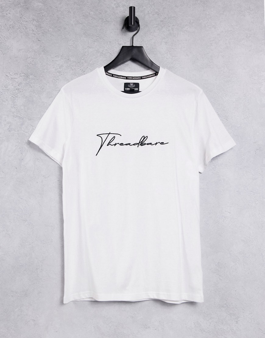 Threadbare – T-Shirt mit großem Logoschriftzug in Weiß