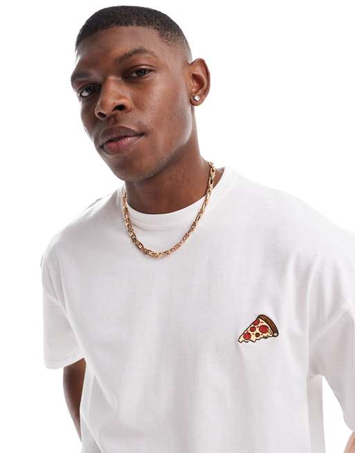 Threadbare - T-shirt oversize à imprimé pizza - Blanc
