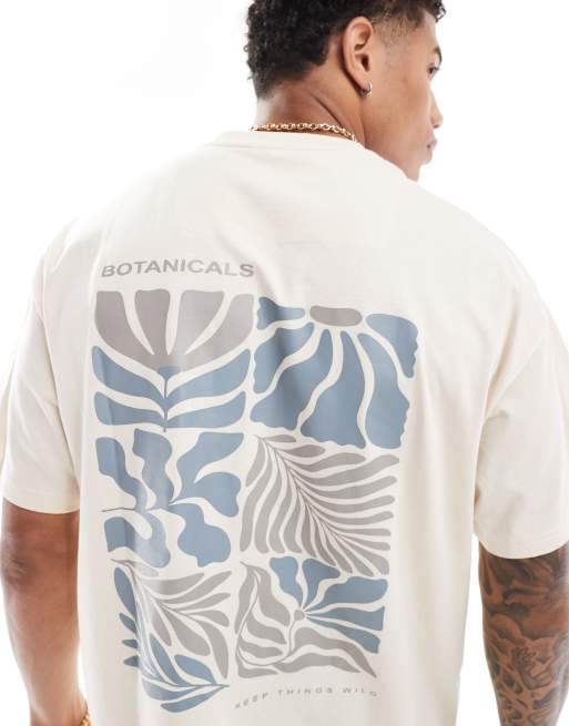 Threadbare - T-shirt oversize color pietra con stampa botanica sul retro