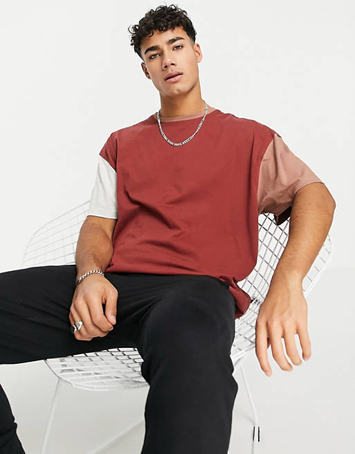 Threadbare – T-shirt oversize z blokami kolorów w odcieniu koniaku