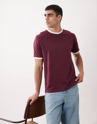 Threadbare - T-shirt ras de cou à bords contrastants - Figue-Rouge