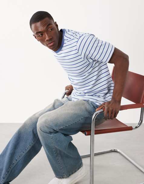 Threadbare - T-shirt rayé à manches courtes - Blanc et bleu - view 1