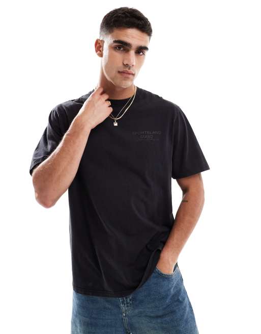 Threadbare - T-shirt van 220gsm katoen met ronde hals en print op de rug in zwart, 2 van 4