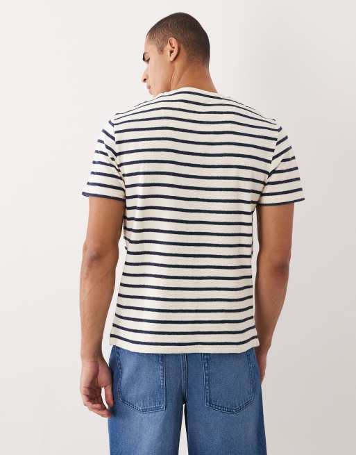 Threadbare – T-shirt z kontrastową lamówką i wzorem w paski w kolorze ecru i granatowym, 5 z 5