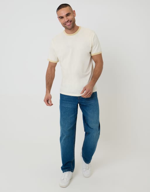Threadbare – T-shirt z okrągłym dekoltem w kolorze ecru z kontrastową lamówką, 5 z 5