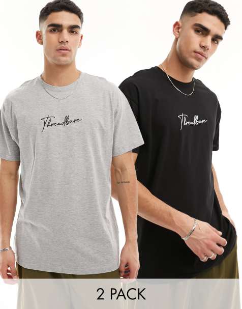 Threadbare – T-Shirts im Multipack in Schwarz und Grau - view 1