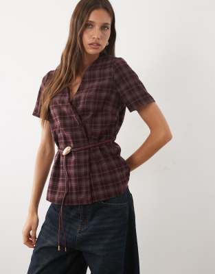 Threadbare Tailored Belted Top In Purple