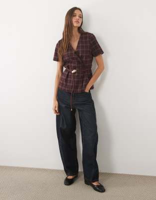 Threadbare Tailored Belted Top In Brown