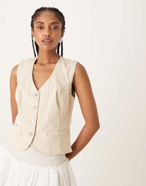 Threadbare Tailored denim waistcoat in ecru