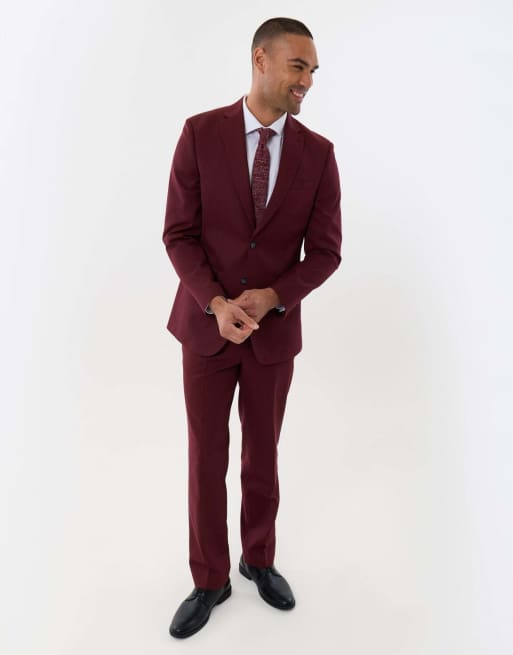 Threadbare Tailored fit single breasted blazer in burgundy, 2 of 5