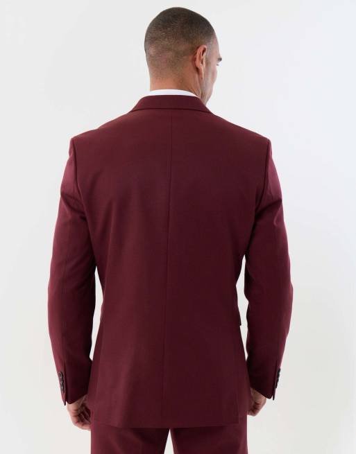 Threadbare Tailored fit single breasted blazer in burgundy, 3 of 5