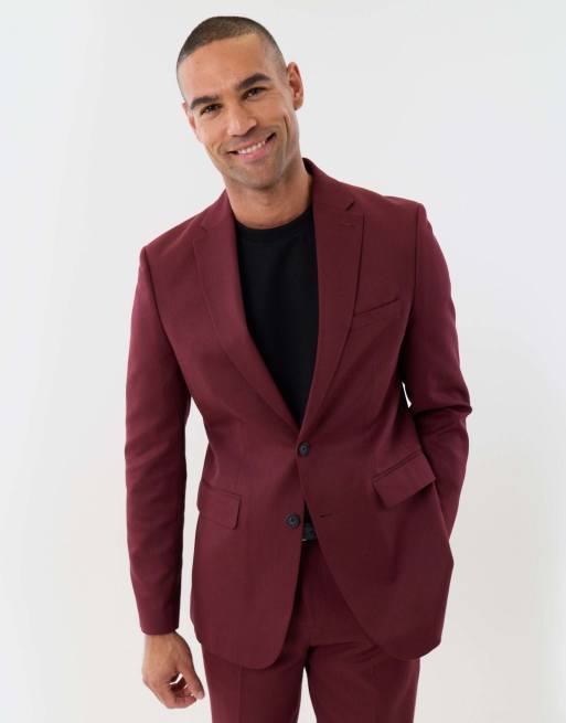 Threadbare Tailored fit single breasted blazer in burgundy, 4 of 5