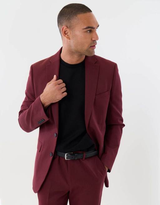 Threadbare Tailored fit single breasted blazer in burgundy, 5 of 5