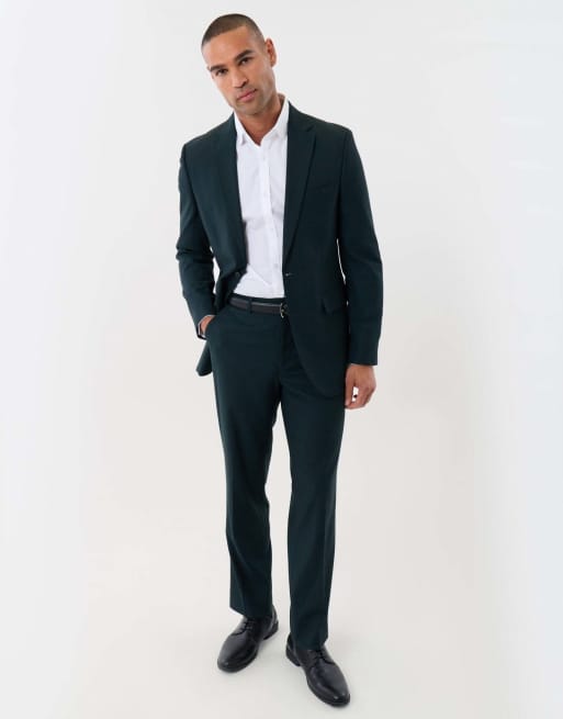 Threadbare Tailored fit single breasted blazer in dark green, 3 of 5