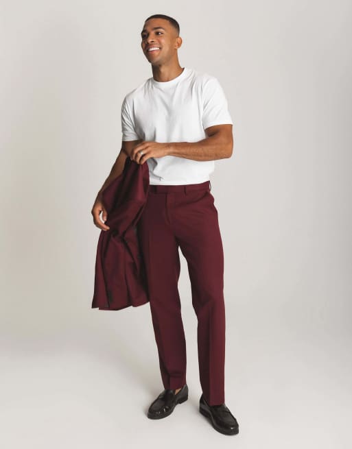 Threadbare Tailored fit suit trousers in burgundy, 2 of 5