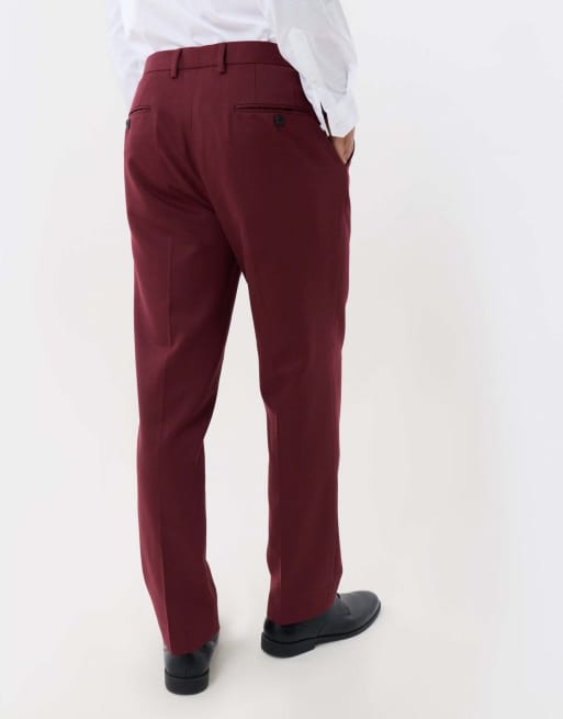 Threadbare Tailored fit suit trousers in burgundy, 5 of 5