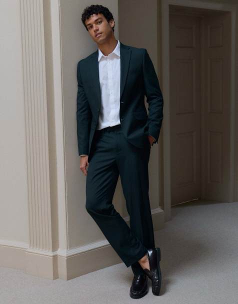 Threadbare Tailored fit suit trousers in dark green - view 1