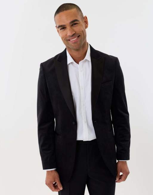 Threadbare Tailored fit velvet blazer with satin lapel in black, 2 of 5