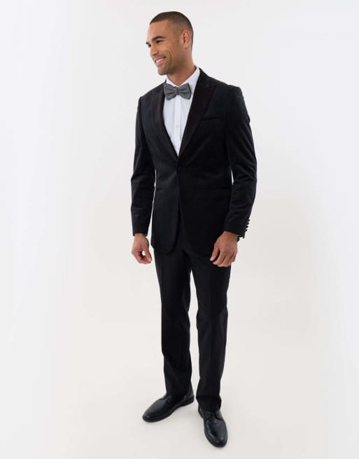 Threadbare Tailored fit velvet blazer with satin lapel in black, 4 of 5