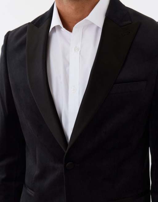 Threadbare Tailored fit velvet blazer with satin lapel in black, 5 of 5