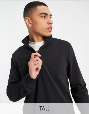 Threadbare Tall 1/4 zip sweatshirt in black