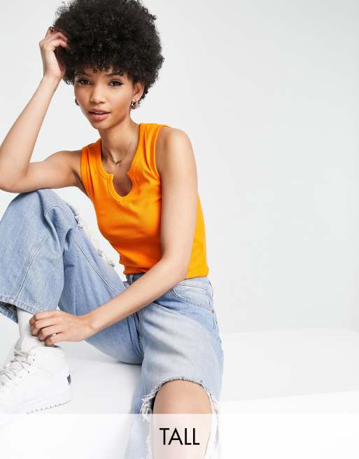Threadbare Tall – Ärmelloses Trägertop in Orange mit eingekerbtem Ausschnitt